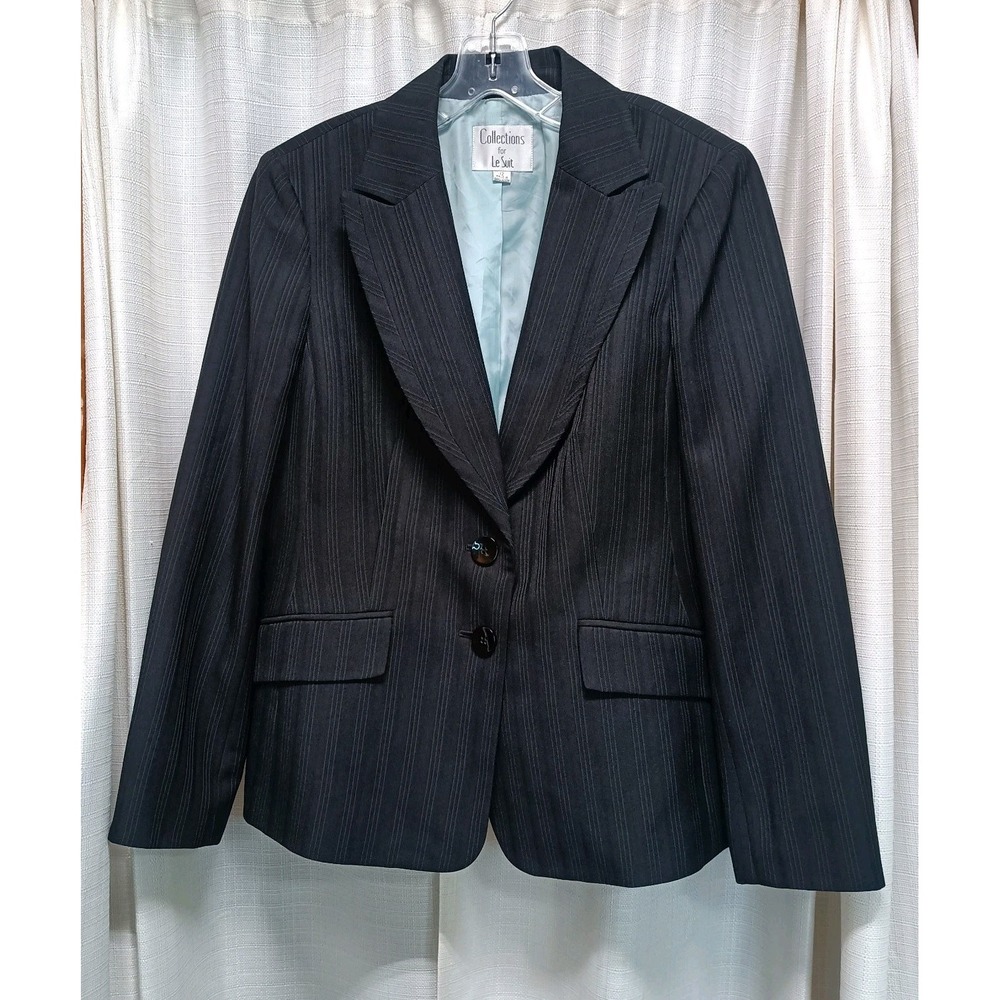 Collections For Le Suit‎ Weekend Size 12 Black Teal Pin Stripe Blazer Teal Lined